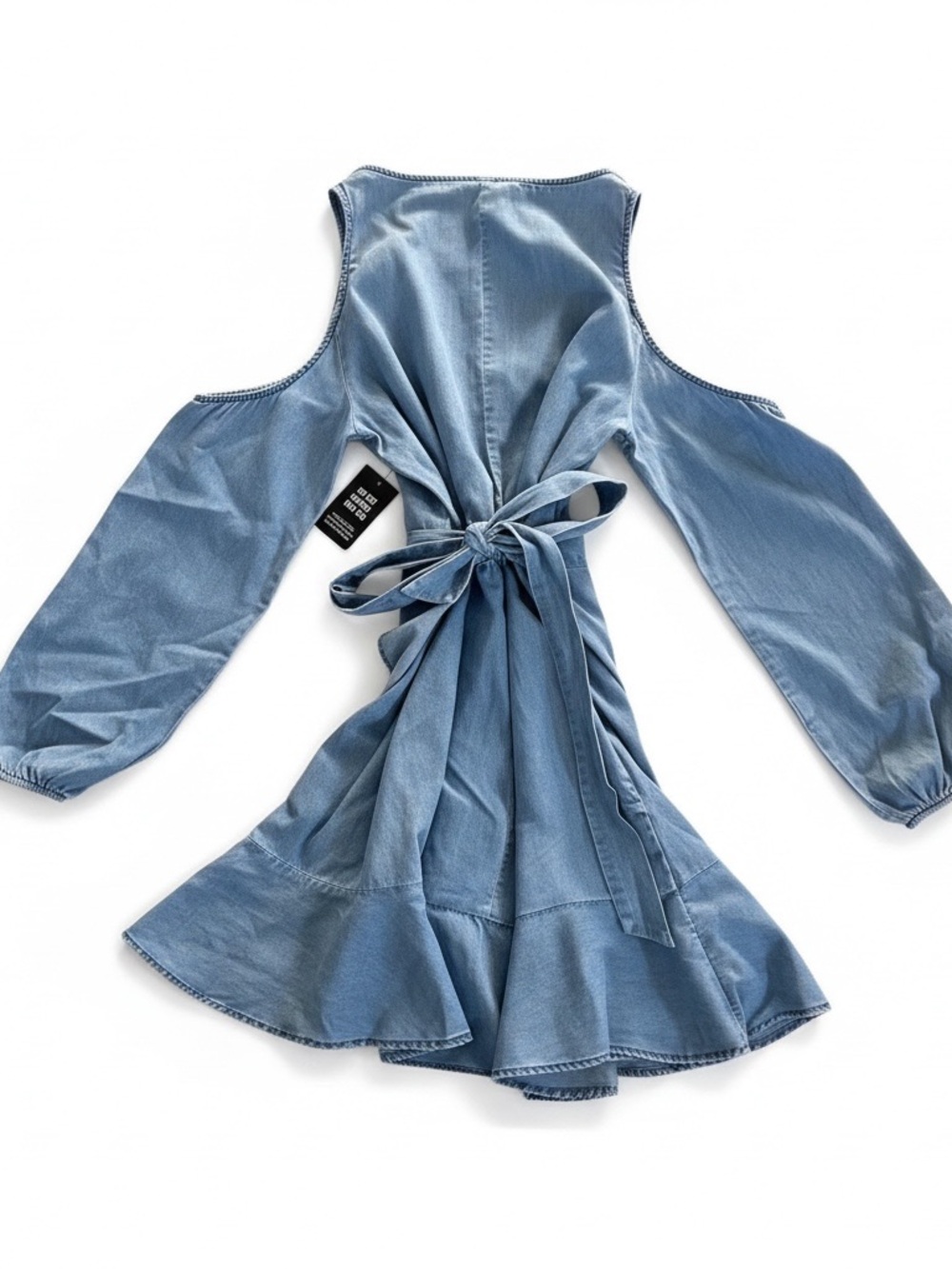 Express Light Blue Cold-Shoulder Ruffle Mini Dress - Picture 3 of 3
